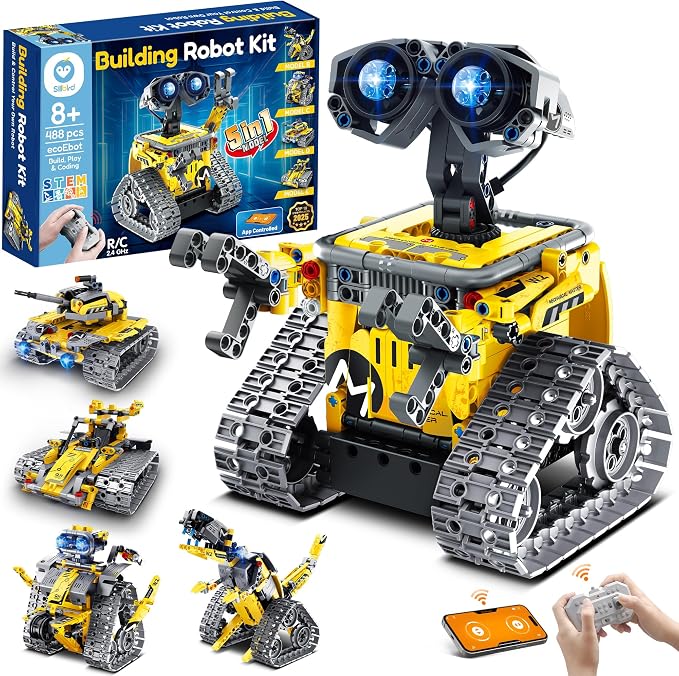 Sillbird STEM Robot Building Kit with Remote Control Gifts for Boys 8-13 | Coding Robotic Set, Educational Birthday Gifts, App-Controlled, Buildable 5in1 Models, Rechargeable Toys for Kids, 488 Pieces by Sillbird