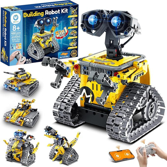 Sillbird STEM Robot Building Kit with Remote Control Gifts for Boys 8-13 | Coding Robotic Set, Educational Birthday Gifts, App-Controlled, Buildable 5in1 Models, Rechargeable Toys for Kids, 488 Pieces by Sillbird