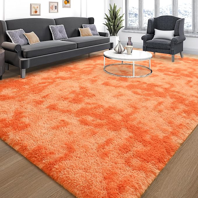 Tepook Orange Area Rugs for Living Room Bedroom, 6x9 Fluffy Shaggy Fuzzy Rug for Kids Room, Large Plush Shag Carpet for Nursery Dorm Classroom Playroom Home Decor Aesthetic - Image 2