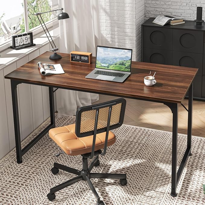 Huuger Computer Desk, 48 Inch Office Desk, Gaming Desk with Storage, Writing Desk Work Desk for Home Office, Study, Modern Simple Desk, Large Legroom, Metal Frame, Walnut - Image 6