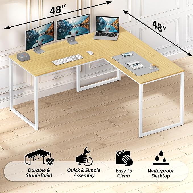 SHW Mission 48 x 48 L-Shape Home Office Computer Desk, Oak | Reversible Desktop Design - Image 5