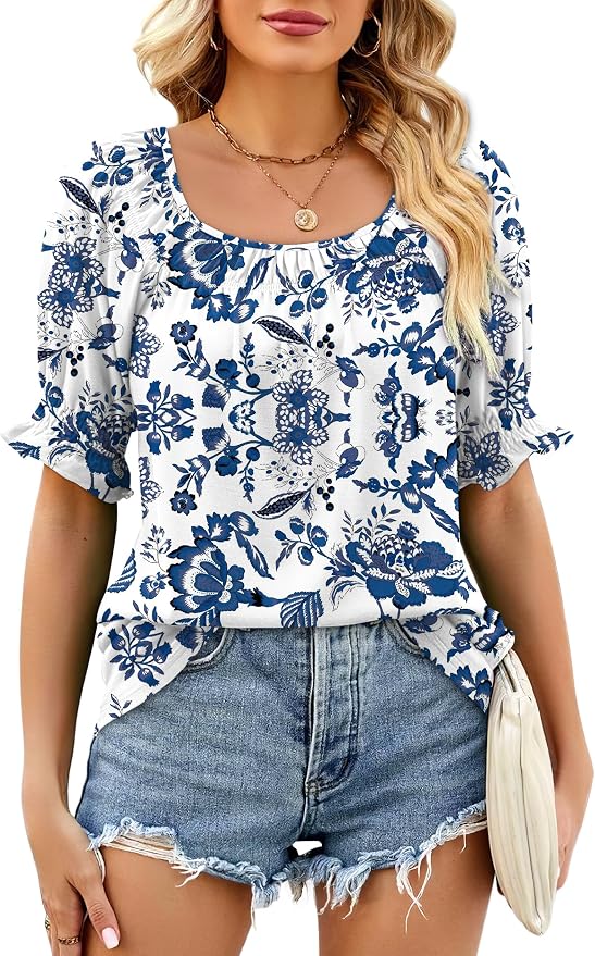 WIHOLL Womens Short Sleeve Square Neck Summer Tops Dressy Casual Blouses Trendy Clothes 2026 - Image 2