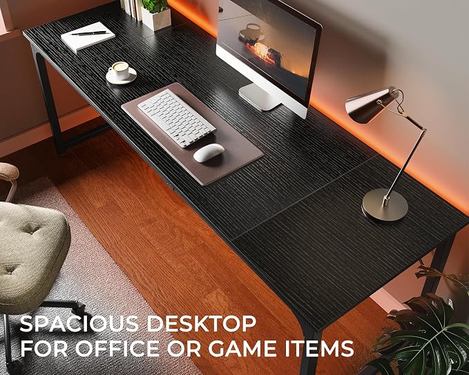 Huuger Computer Desk, 80 Inch Office Desk, Gaming Desk with Storage, Writing Desk Work Desk for Home Office, Study, Long Simple Desk, Large Legroom, Metal Frame, Black - Image 5