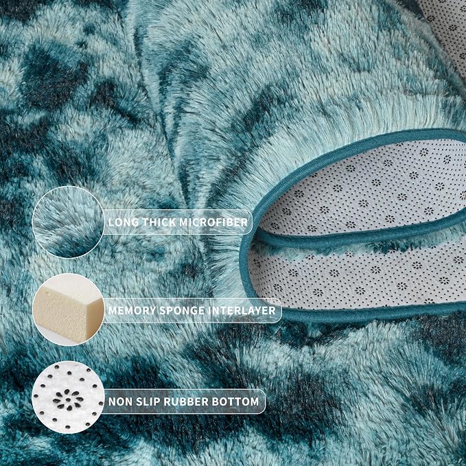 Tepook Fluffy Large Rugs for Living Room, Area Rug 6x9 Soft Carpet for Bedroom, Modern Shaggy Rug for Kids Boys Girls, Plush Indoor Nursery Home Decor Rug with Non-Slip Bottom, Peacock Blue - Image 5