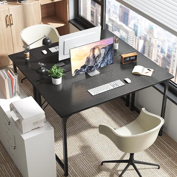 Huuger 48 Inch Office & Gaming Desk with Storage, Modern Simple Design, Large Legroom, Black Metal Frame - Image 2