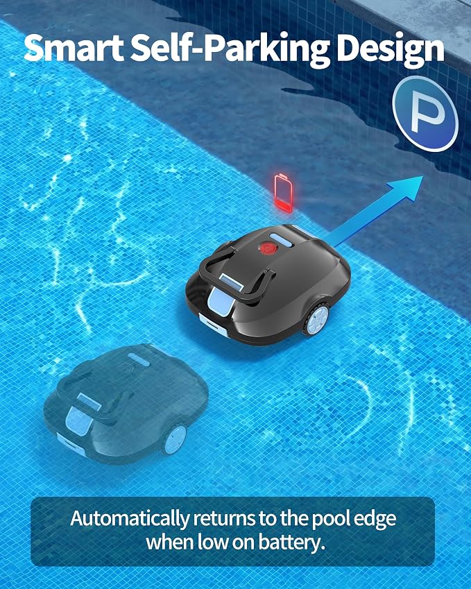 2026 Upgrade Robotic Pool Cleaner -Up to 250-Min Cordless Automatic Pool Vacuum Robot for Above Ground & Inground Pools -Powerful Suction Self-Parking for Swimming Pool up to2200 Sq. Ft Black - Image 6