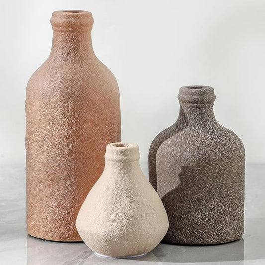 Ceramic Vase Set of 3, Vases Home Decor, Decorative Vases for Table, Boho Flower Vase Modern Neutral Vases for Room Decor, Table, Mantel,Entryway Living Room Kitchen Bedroom Bathroom - Brown by ooit