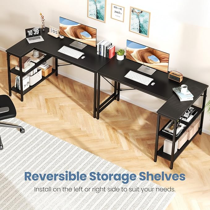 DUMOS L Shaped Computer Desk, 47" Gaming Corner Desks with Shelves | Home Office PC Table, Writing Working Study Desk with Reversible Layout, Bedroom Dorm, Black - Image 4