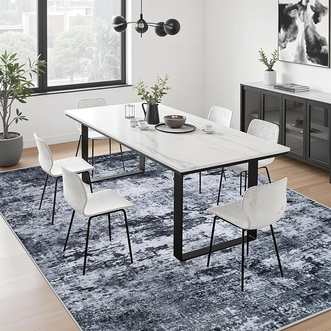 6x9 Area Rug Living Room Rug: Washable Modern Abstract Soft Thin Rug Indoor Floor No Slip Stain Resistant Carpet for Bedroom Dining Room Farmhouse Nursery Home Office - Black - Image 4