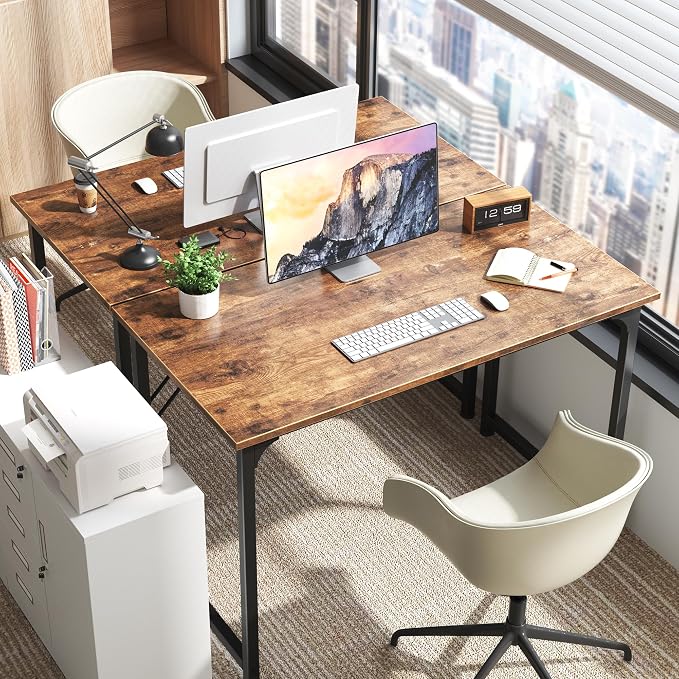 Huuger Computer Desk, 40 Inch Office Desk, Gaming Desk with Storage, Writing Desk Work Desk for Home Office, Study, Modern Simple Desk, Large Legroom, Metal Frame, Rustic Brown - Image 8