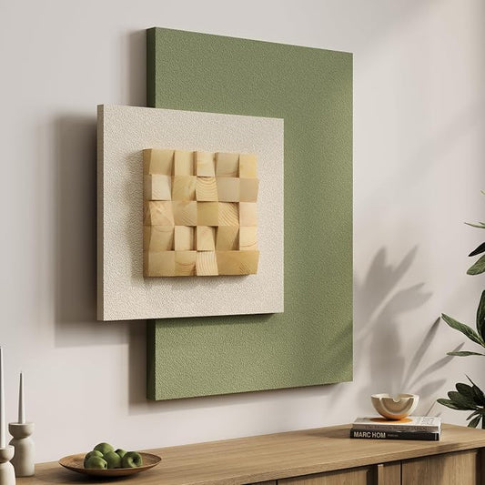 Cuspin Large 3D Wood Green Wall Art for Living Room, Modern Minimalist Sage Green Textured Wall Decor, Abstract Geometric Natural Wooden Block Artwork for Bedroom Dining Room Hallway Home Office by Cuspin