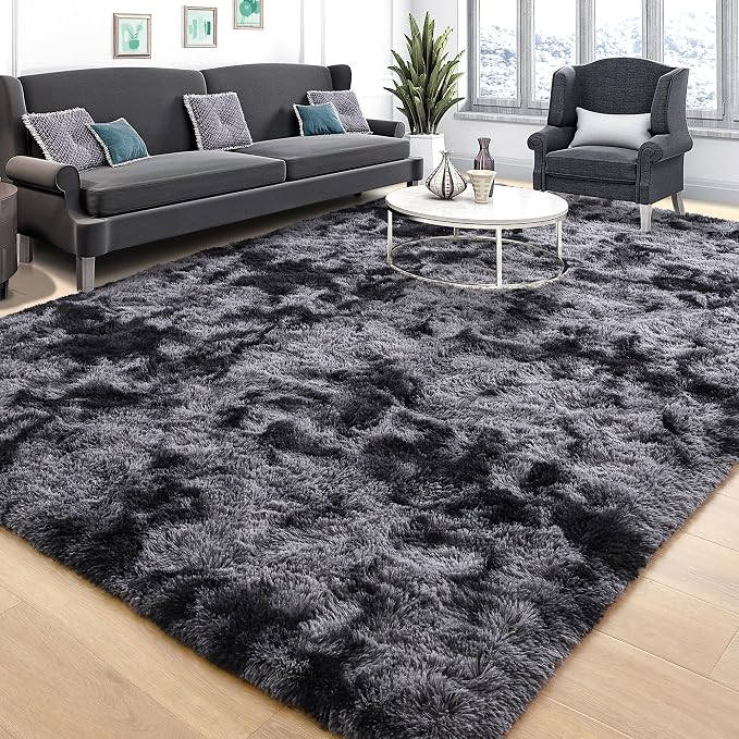 Tepook Soft Fluffy Rugs for Living Room, 5x8 Shaggy Area Rug for Bedroom, Modern Shag Rug Fuzzy Carpets for Kids, Plush Indoor Nursery Home Decor Rug with Non-Slip Bottom, Tie-dye Dark Grey by Tepook