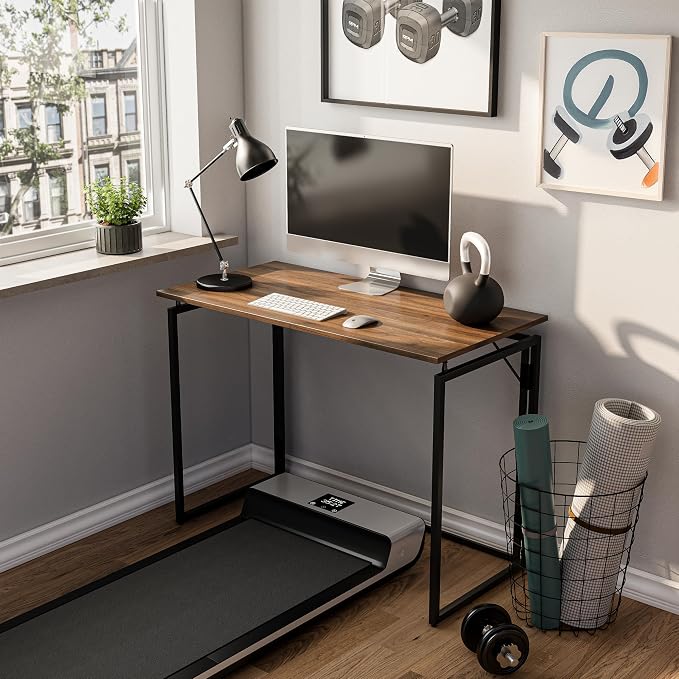 alawooder 39.4" Folding Desk: No Assembly, Wood Top for Small Spaces | 39.4 in dual-monitor workspace, holds 150 lbs, folds flat to 2.3 in, splash-proof top, home office or gaming - Image 4