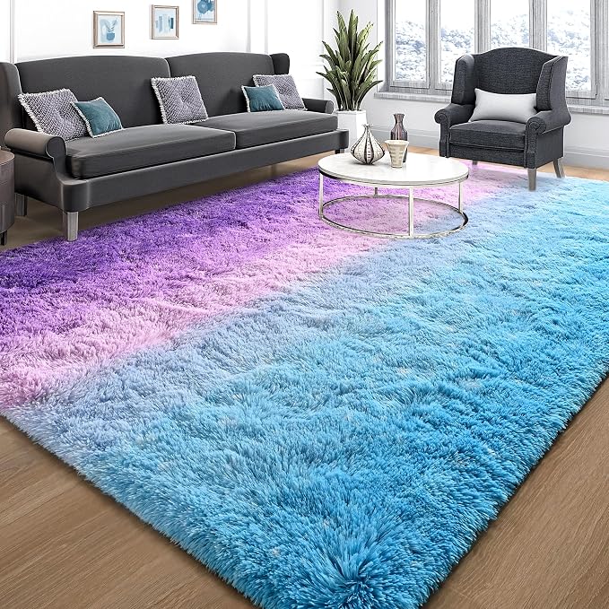 Tepook Soft Fluffy Rugs for Living Room, 5x8 Shaggy Area Rug for Bedroom, Modern Shag Rug Fuzzy Carpets for Kids, Plush Indoor Nursery Home Decor Rug with Non-Slip Bottom, Purple and Blue by Tepook