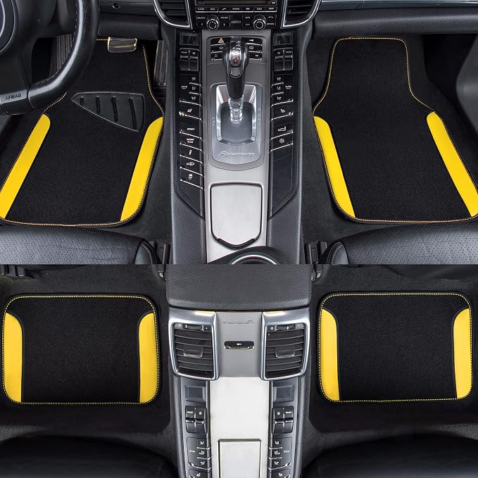 CAR PASS Waterproof Universal Fit Car Floor Mats, Car Mats Fit for SUV,Vans,sedans, Trucks,Set of 4pcs Car Carpet with Driver Heel Pad (Black and Yellow) - Image 3