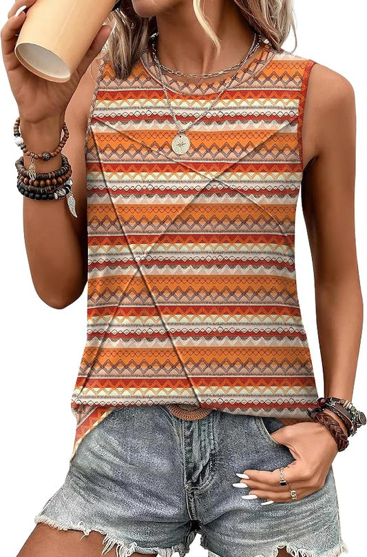 WIHOLL Women's Sleeveless Summer Crewneck Loose Fit Tank Tops by WIHOLL