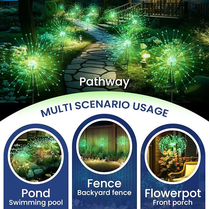 GIGALUMI Garden Outdoor Decor Lights 120LED 4Pack, Solar Garden Lights for Yard Outside Fairy Decorative,Solar Powered for Yard Pathway Flowerbed Planter Balcony Patio Decor（Green） - Image 4