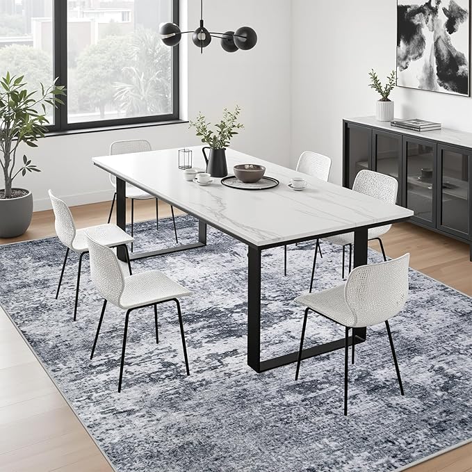 8x8 Area Rug Living Room Rug: Washable Modern Abstract Soft Thin Rug Indoor Floor No Slip Stain Resistant Carpet for Bedroom Dining Room Farmhouse Nursery Home Office - Grey - Image 4
