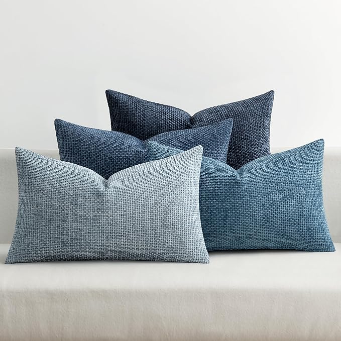 MIULEE Pack of 4 Couch Throw Pillow Covers 12x20 Inch Neutral Blue Soft Decorative Chenille Pillow Covers Farmhouse Accent Cushion Covers for Boho Western Spring Coastal Decor Sofa Bed Living Room by MIULEE