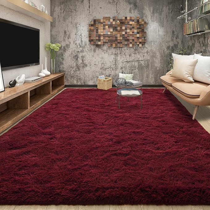 Tepook Fluffy Burgundy Rugs for Living Room, 6x9 Dark Red Area Rug for Bedroom, Soft Shaggy Plush Floor Carpet for Kids Girls Boys Room, Indoor Non Slip and Washable Carpets for Nursery Home Decor by Tepook