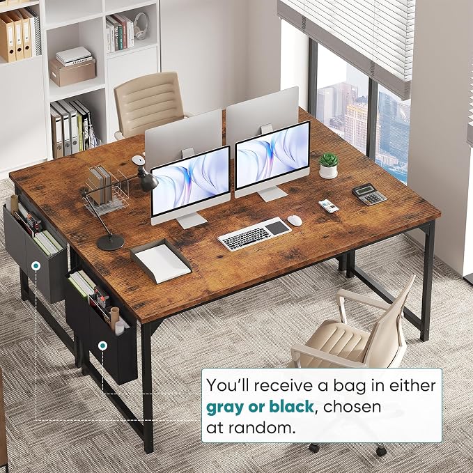 OLIXIS Computer Desk, 63 Inch Gaming Desks for Home Office Small Spaces | Writing Study Craft Work Table, Computer Workstation for Bedroom with Storage Bag, Rustic Brown - Image 4