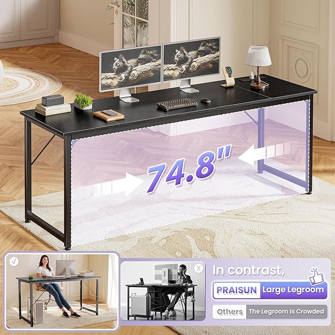 PRAISUN 80 X 24 Inch Computer Desk, Power Outlets, USB-C, Black | Office Desk with 4 AC Outlets, USB & USB-C, Sturdy Metal Frame, Spacious Desktop for Work, Writing, Study & Gaming - Image 6