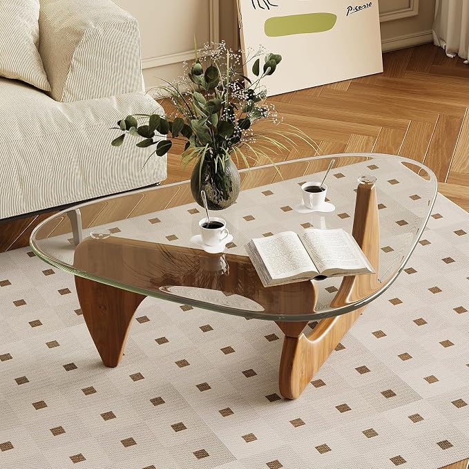 Coffee Table for Living Room Mid Century Modern Center Table with Glass Top and Wood,36 Inch, Transparent/Walnut - Image 4