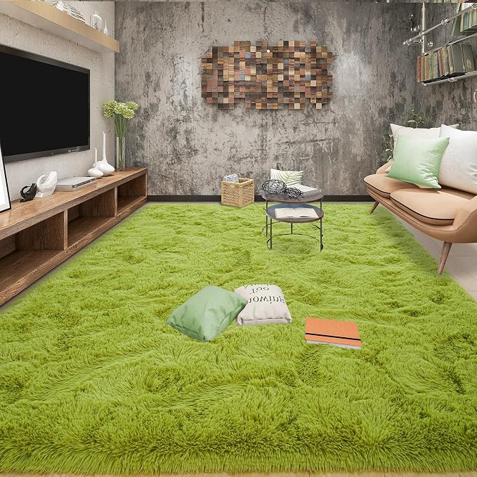 Tepook Fluffy Grass Green Rugs for Living Room Bedroom, 8x10 Soft Area Rug Moss Green Kids Girls Boys Rug, Indoor Plush Shaggy Non-Slip Carpet for Nursery Classroom Dorm Home Decor by Tepook
