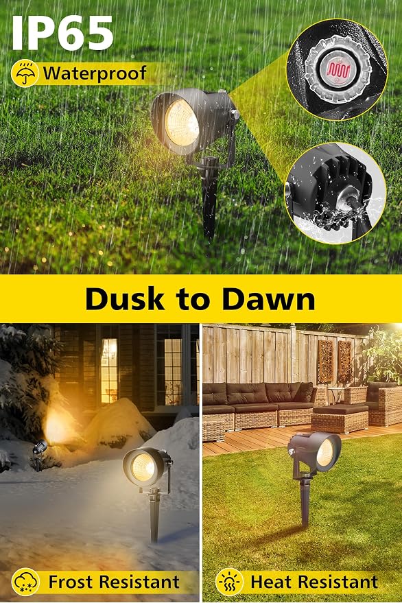 T-SUN Dusk to Dawn Outdoor Lighting, Flag Spot Lights with Photocell Auto On/Off, Waterproof 3000K Warm White LED Plug-in Landscape Spotlights for Garden Yard Tree Pathway Pole House - Image 4