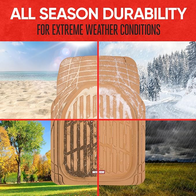 Motor Trend FlexTough Floor Mats for Cars, Beige Deep Dish All-Weather Mats, Waterproof Trim-To Fit Automotive Floor Mats for Cars Trucks SUV, Universal Floor Liner Car Accessories - Image 4