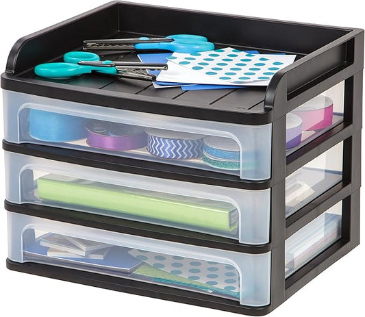 IRIS USA 3-Drawer Medium Desktop Organizer with Paper Tray, Black by IRISUSA