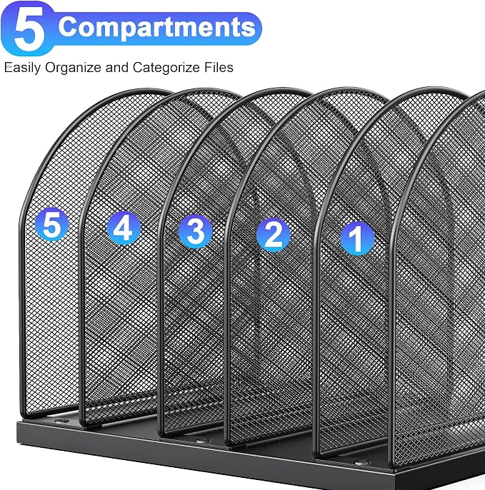 gianotter Desktop File Organizer with 5 Compartments | Desk Organizer Paper Organizer for Desk Workspace Organizers for Office Supplies (Black, Upright Style) - Image 5