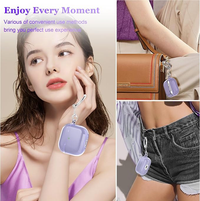 for AirPods 4th Generation Case Cover 2024, Military-Grade Shockproof, Soft TPU Highly Transparent Anti-Yellowing for AirPods 4 Case with Cleaning Kit & Cute Round Buckle, Clear Purple - Image 2