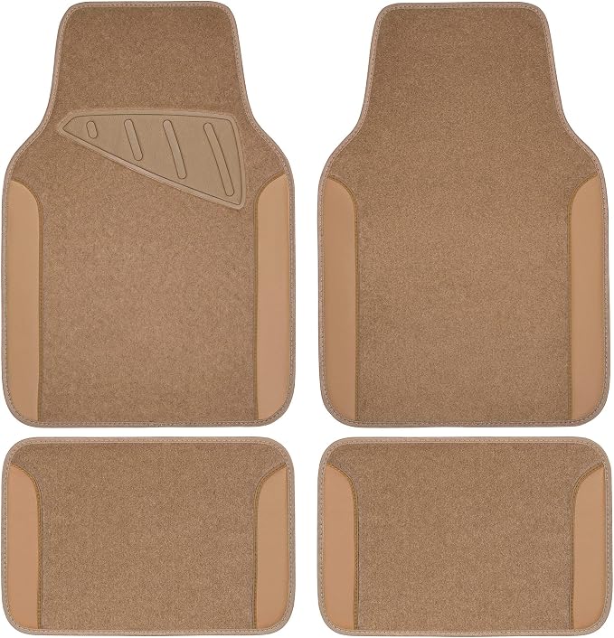 CAR PASS Beige Leather & Waterproof Car Carpet Floor Mats, Universal Car Mats Fit for SUV,Vans,sedans, Trucks,Set of 4pcs Car Carpet with Anti-Slip nibbs Driver Heel Pad (All Beige) by CARPASS