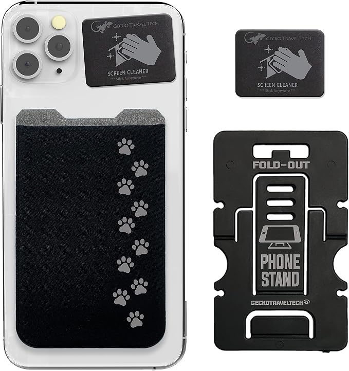 Phone Wallet - Adhesive Card Holder - Cell Phone Pouch - Stick on Lycra Pocket by Gecko - Carry Credit Cards and Cash by GeckoTravelTech