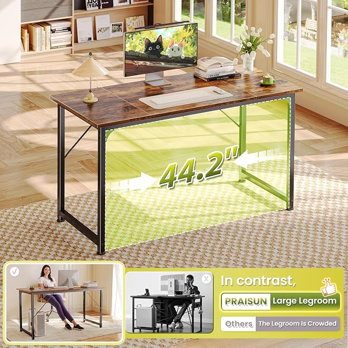 PRAISUN 47 Inch Computer Desk, Home Office Desk with Spacious Desktop, Rustic Brown - Image 5