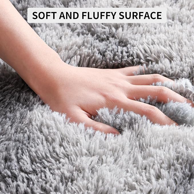 Tepook Soft Fluffy Rugs for Living Room, 5x8 Shaggy Area Rug for Bedroom, Modern Shag Rug Fuzzy Carpets for Kids, Plush Indoor Nursery Home Decor Rug with Non-Slip Bottom, Tie-dye Light Grey - Image 7