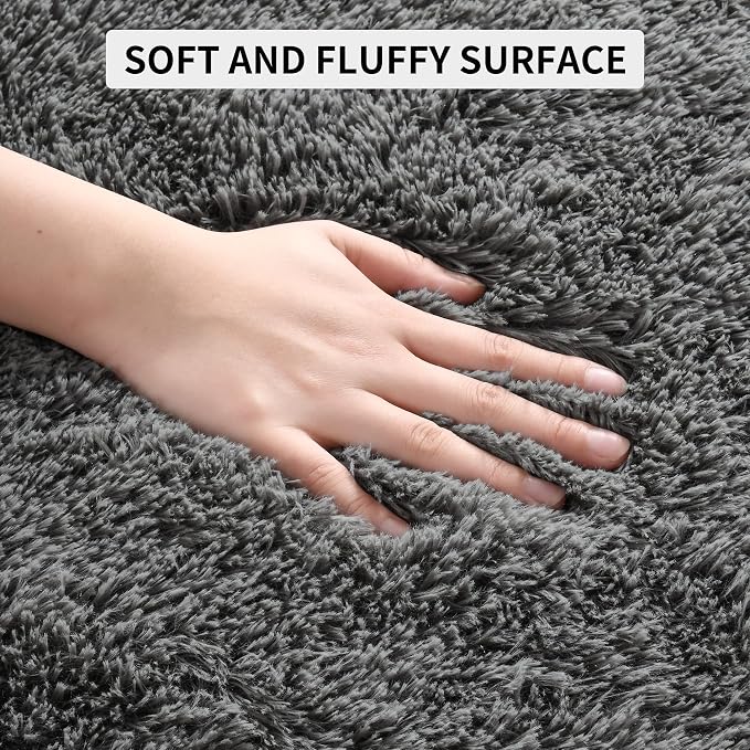 Tepook Soft Fluffy Rugs for Living Room, 5x8 Shaggy Area Rug for Bedroom, Modern Shag Rug Fuzzy Carpets for Kids, Plush Indoor Nursery Home Decor Rug with Non-Slip Bottom, Dark Grey - Image 7