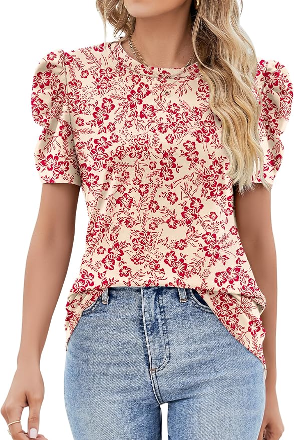 Ivicoer Puff Short Sleeve Shirt for Women Eyelet Tops Summer Crewneck Blouse Loose Fit S-XXL by Ivicoer
