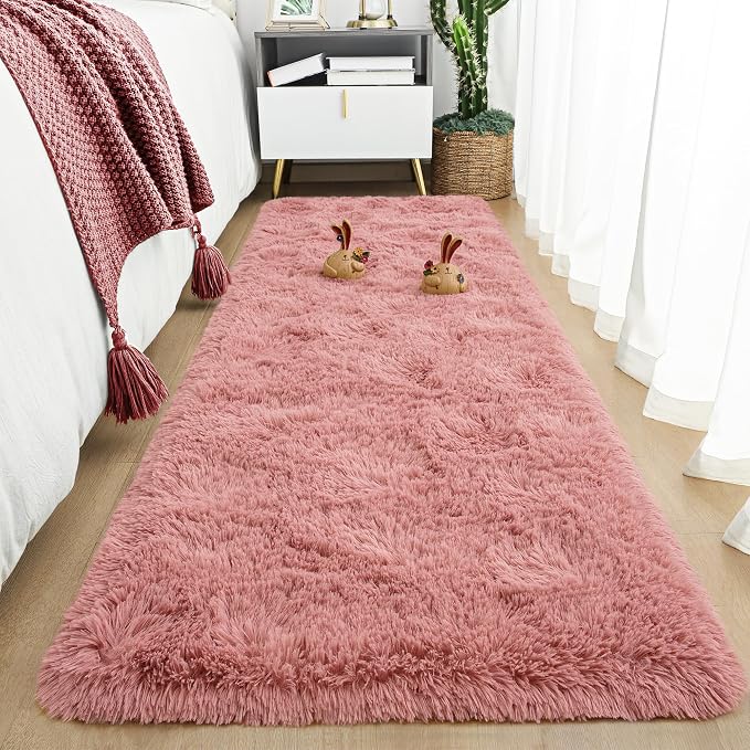 Tepook Soft Runner Rugs for Bedroom 2x6 ft with Rubber Backing, Blush Fluffy Rugs for Living Room, Shag Bedside Rug Fuzzy Plush Carpet for Room, Area Rug for Dorm Nursery Hallway Indoor Home Decor by Tepook