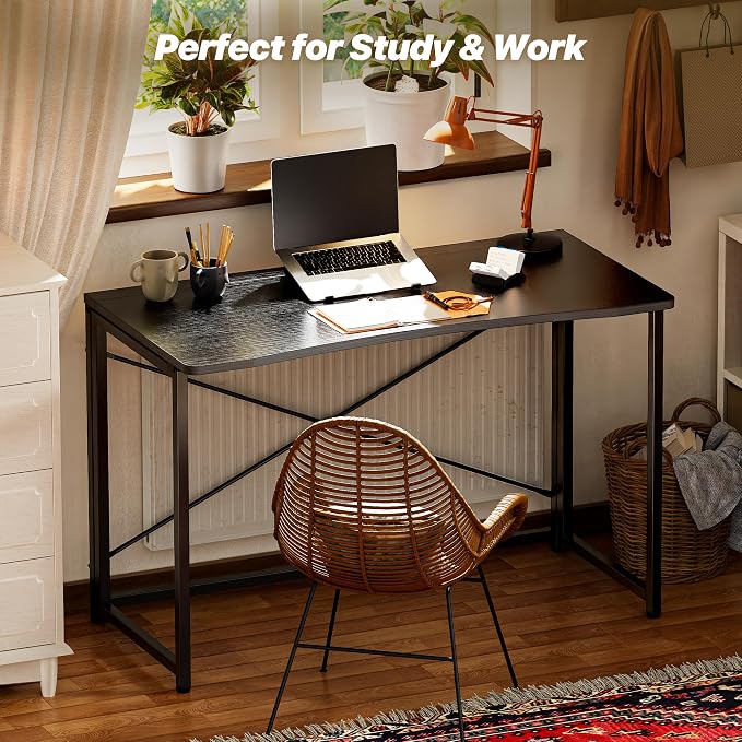 Huuger Folding Desk for Small Spaces, 31.5 Inch Foldable Computer Table, Easy Assembly, for Home Office, Study, Bedroom, Dorm, Space Saving, Small Writing Work Office Computer Desk, Black - Image 7
