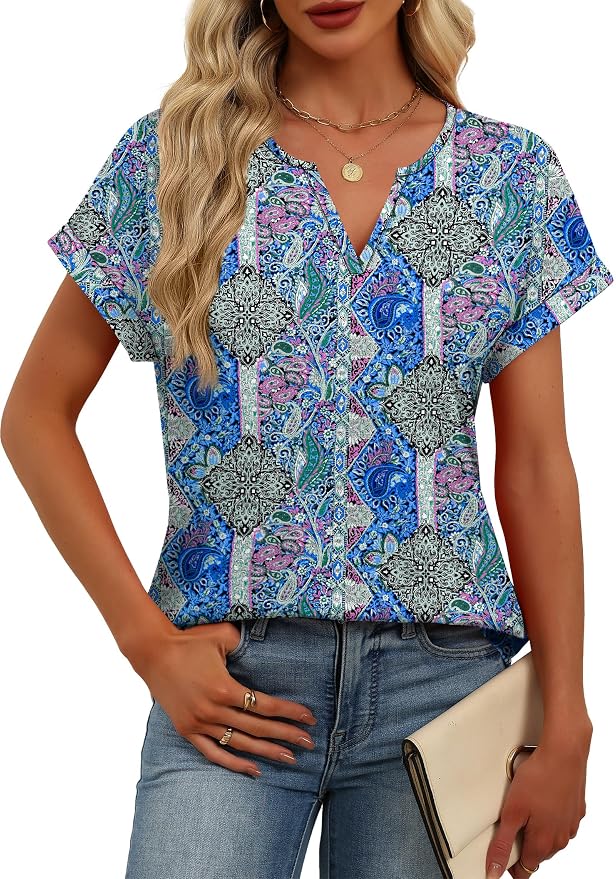 Womens Tops Dressy Casual V Neck Rolled Sleeve T Shirts Fashion Clothing Business Casual Outfits Beach Vacation Clothes - Image 4