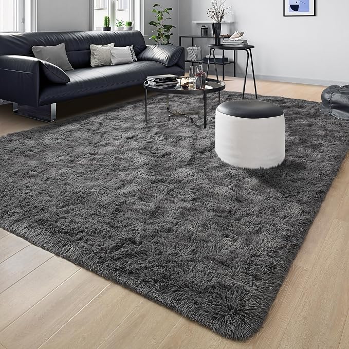 Tepook Soft Fluffy Rugs for Living Room, 5x8 Shaggy Area Rug for Bedroom, Modern Shag Rug Fuzzy Carpets for Kids, Plush Indoor Nursery Home Decor Rug with Non-Slip Bottom, Dark Grey - Image 8