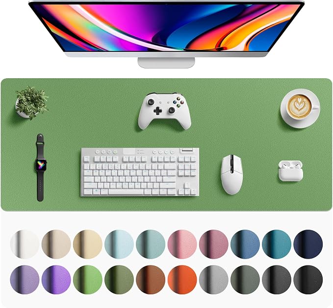 Aothia Faux Leather Desk Mat - Large Mouse Pad, Non-Slip PU Leather Blotter, Waterproof Writing Surface for Office and Home (Olive Green, 42" x 17") by AothiaSimpleNaturalUnique
