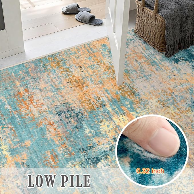 6x9 Area Rug Living Room Rug: Washable Modern Abstract Soft Thin Rug Indoor Floor No Slip Carpet for Bedroom Dining Room Farmhouse Nursery Home Office - Rosy Haze - Image 7