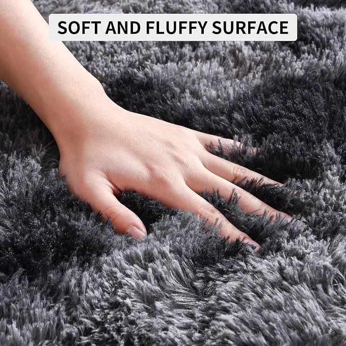 Tepook Soft Fluffy Rugs for Bedroom, 4x6 Area Rug for Living Room, Modern Shaggy Room Rug for Kids Boys Girls, Plush Throw Rugs Indoor Nursery Home Decor Rug with Non-Slip Bottom, Tie-dye Dark Grey - Image 7