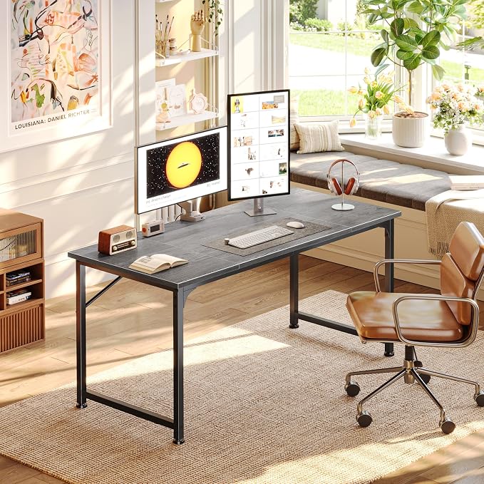 PRAISUN 47 Inch Computer Desk, Home Office Desk with Spacious Desktop, Grey | Modern Gaming Desk for Bedroom, Study, Work, Gaming & Writing, Large Legroom, Sturdy Metal Frame - Image 2