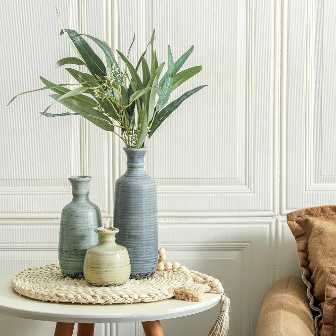 Ceramic Vase Set of 3, Rustic Neutral Vases Home Decor Farmhouse Decorative Flower Vase Modern Boho Pampass Vases for Table Mantel Entryway Shelf Living Room Kitchen Bathroom - Multicolor - Image 6