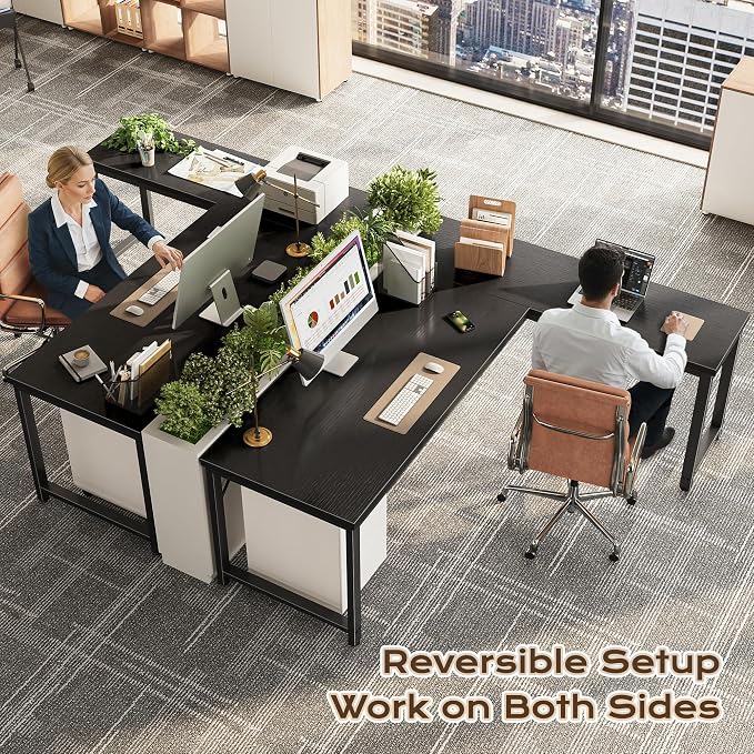 Huuger 63 Inch L Shaped Desk with 0.95 Inch Thicker Desktop, Reversible Computer, Larger Corner Office Gaming Desk, Robust Metal Frame, for Home Office, Study, Black - Image 2