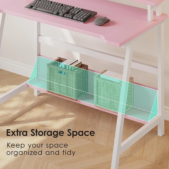 ALISENED 31.5 Inch Small Office Desk with Storage, Small Desk for Small Spaces, Compact Home Office Desk, Mini Study Desk for Bedroom, Pink - Image 5